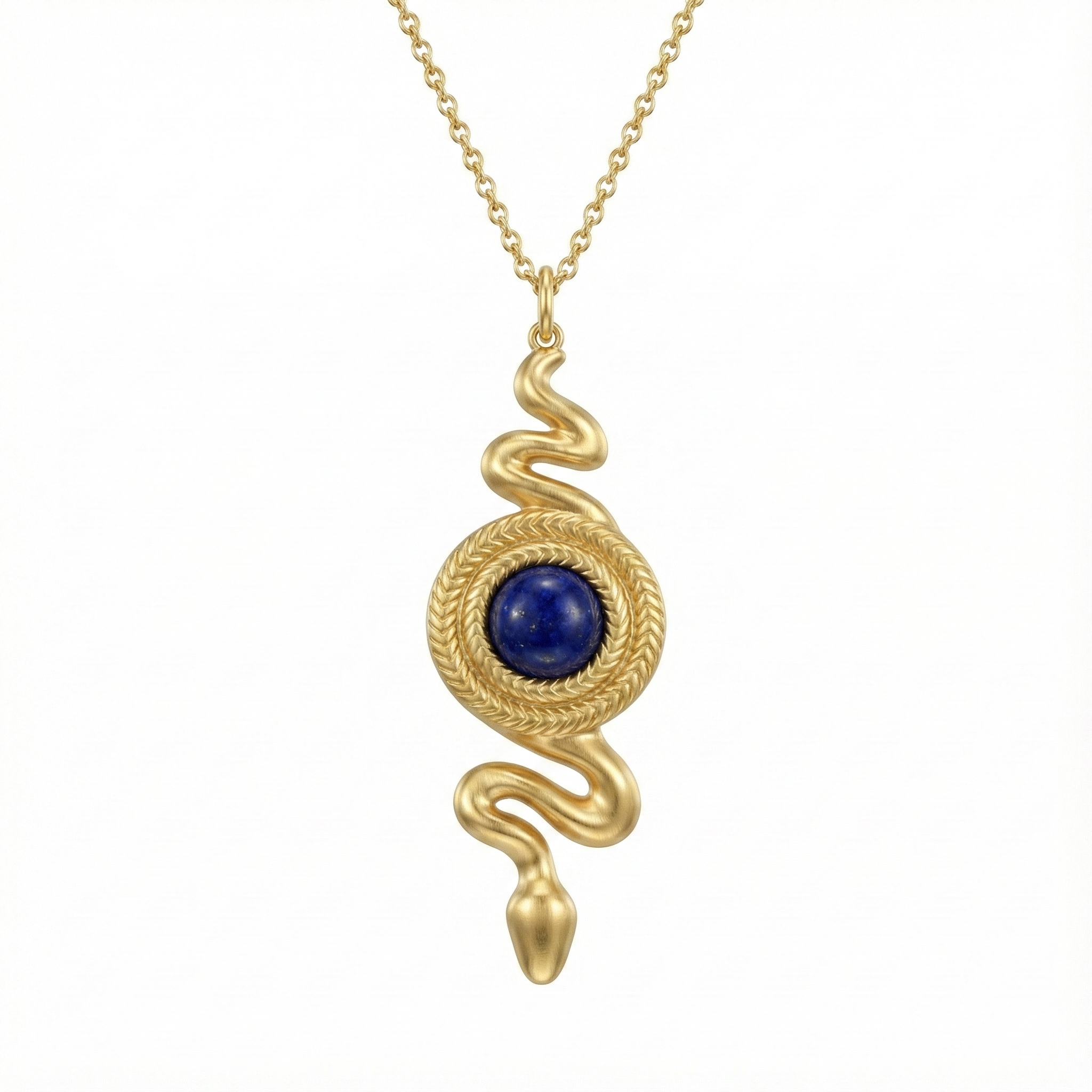 Collier serpent en acier inoxydable doré avec pierre bleue, pendentif 4,14 cm, chaîne ajustable, bijou symbolique léger pour un style affirmé.